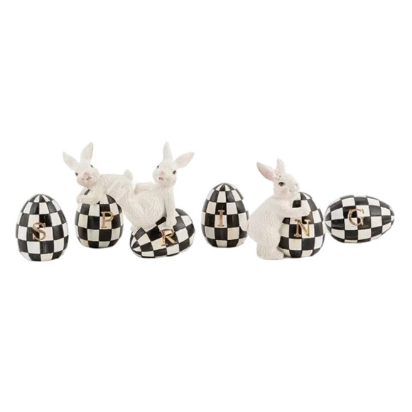 MACKENZIE CHILDS Courtly Check Spring Fling Bunny Rabbit & Egg Letter Set NEW - Picture 1 of 3